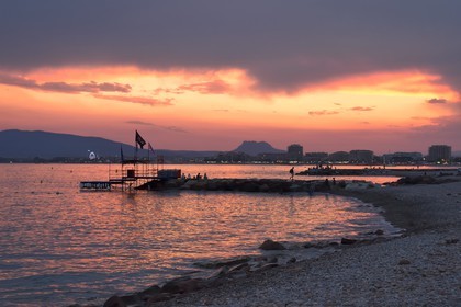 France, Var, Saint-Raphael, city beach at sunset