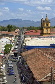 Nicaragua, Leon, Iglesia De La Recoleccion and the Telica volcano from the chain of volcanoes of the Cordillera Maribios (or Marrabios) in the background