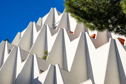 France, Herault, La Grande-Motte, labeled 20th century heritage, Levant (rising sun) district east of the port, Le Babylone building by architects Henri Castella and Vignal