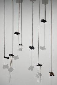 France, Moselle, Metz, Amphitheatre district, Centre Pompidou Metz, art center designed by architects Shigeru Ban and Jean de Gastines, Rebecca Horn's artwork, Forest of the outlaw singer (1991)