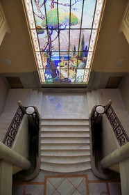 France, Alpes-Maritimes (06), Nice, quartier des Baumettes, l'immeuble Art déco Le Gloria Mansions, le grand hall d'entrée, c au mètre carré