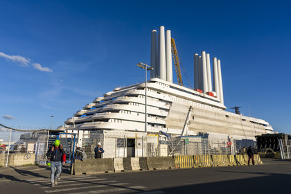 France, Loire-Atlantique, Saint-Nazaire, construction of the luxury superyacht Ritz-Carlton Luminara in the Joubert dry dock