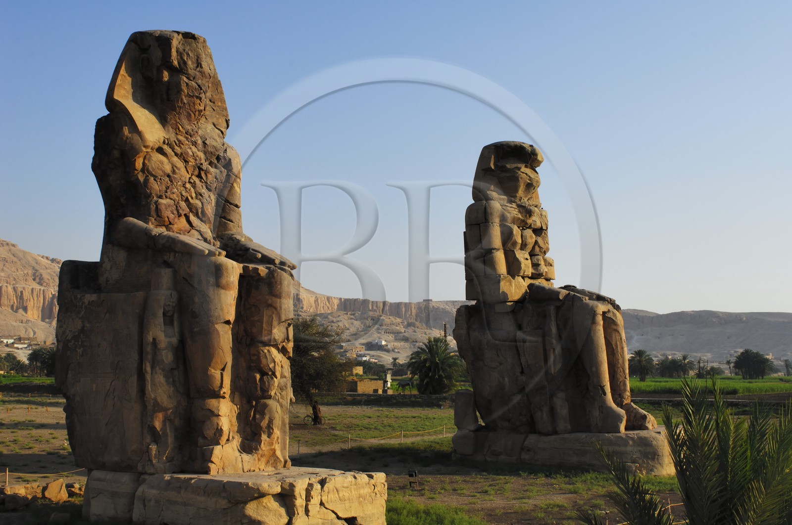 Egypte, Haute Egypte, vallée du Nil, environs de Louxor, nécropole thébaine classée Patrimoine Mondial de l'UNESCO, Thèbes Ouest, les colosses de Memnon