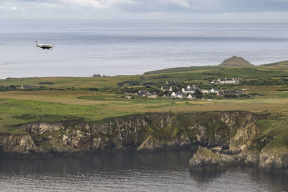 France, Finistère, Iroise Sea, Ouessant Island, landing of the Finistair flight linking Brest to Ouessant
