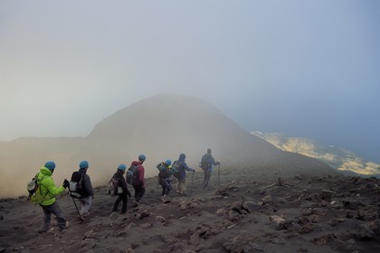 Italy, Sicily, Aeolian Islands, listed as World Heritage by UNESCO, Stromboli island, hikers on the slopes of the volcano