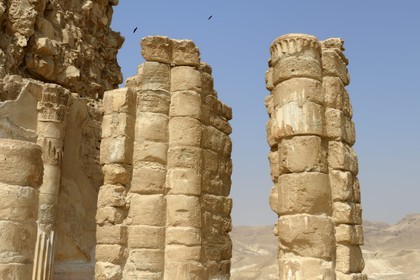 Israel, Negev Desert, Masada fortress, listed as World Heritage by UNESCO, lower terrace of the northern Herod palace, the private residence extended down to three levels