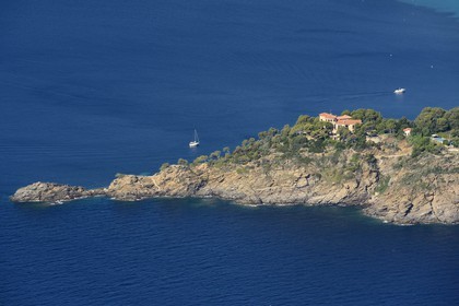 France, Var, Corniche des Maures, Le Lavandou, Cap Nègre, the Faraghi castle owned by the Bruni Tedeschi family (aerial view)