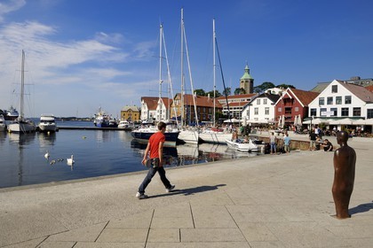 Norway, Rogaland County, Stavanger, Brocken Column by Antony Gormley in the old harbour (Vagen)
