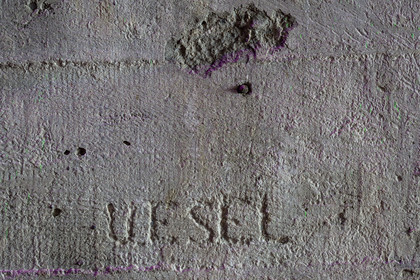 France, Loire Atlantique, Saint Nazaire, rehabilitation of the German submarine base built during the last world war and transformed into a cultural space, graffiti engraved in cell 8 in memory of the submarine U-338 known as Der Wilder Esel (the wild donkey)