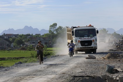 Vietnam, Ninh Binh province, construction site on a new dike