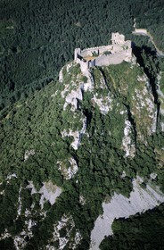 France, Aude (11), le château cathare de Puilaurens (vue aérienne)