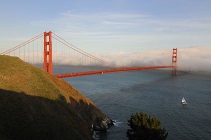 United States, California, San Francisco, Golden Gate Bridge rising above the fog