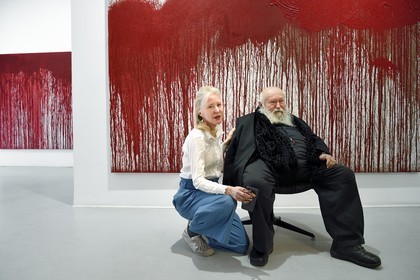 France, Paris, Galerie RX, Hermann Nitsch, Hermann Nitsch, contemporary Austrian artist, co-founder of the Wiener Aktionismus movement (Viennese Actionism)