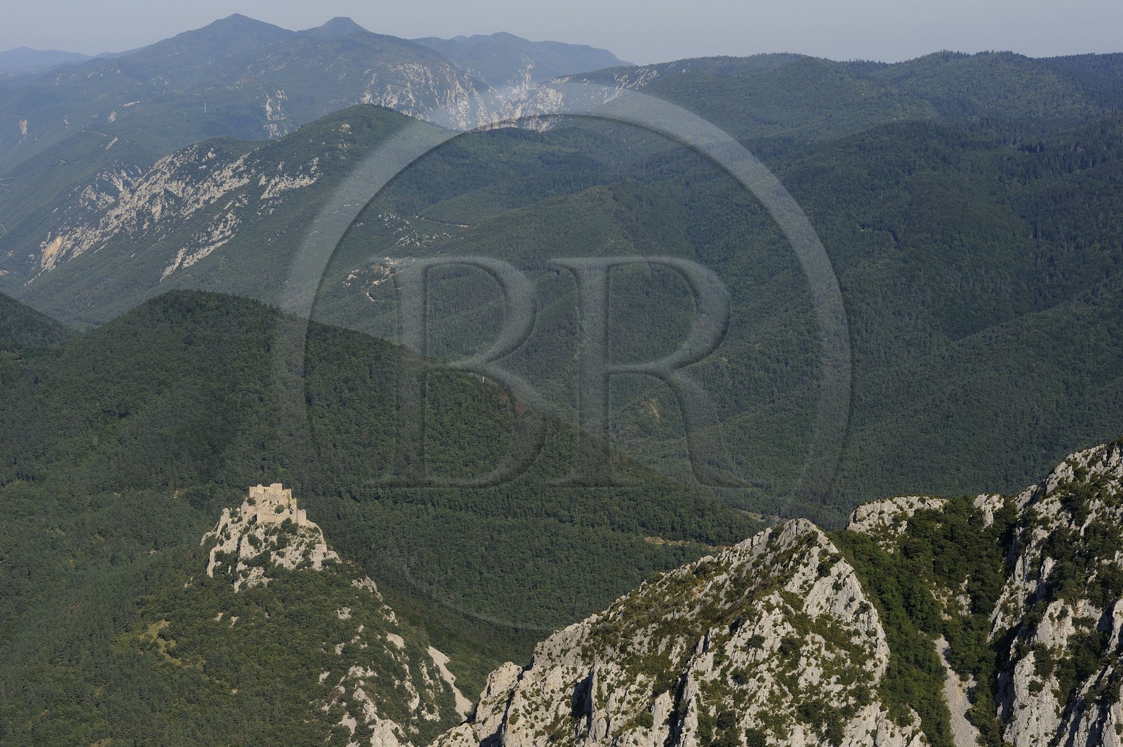 France, Aude (11), château cathare de Puilaurens (vue aérienne)