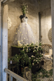 France, Bouches du Rhone, Regional Natural Park of the Alpilles, Saint Remy de Provence, interior decoration store Fiston place Jules Pellissier, wedding dress