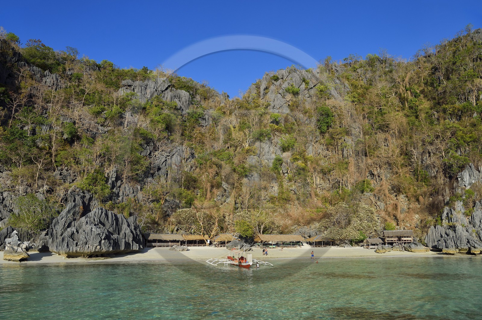 Philippines, Calamian Islands dans le nord de Palawan, Coron Island Natural Biotic Area, Banul Beach des falaises de calcaire