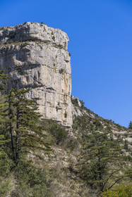 France, Herault, the Causses and the Cevennes, Mediterranean agro pastoral cultural landscape, listed as World Heritage by UNESCO, La Vis river gorges, Saint Maurice Navacelles, Cirque de Navacelles, the Rocher du Loup (rock of the wolf)