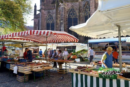Germany, Baden-Wurttemberg, Freiburg im Breisgau, market day on Munsterplatz