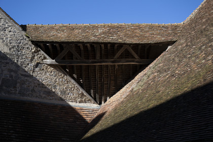 France, Cote d'Or, cultural Landscape of the climates of Burgundy listed as World Heritage by UNESCO, Route des Grands Crus (road of Vintage Wines), vineyard of the Côte de Nuits, Vougeot, the Chateau of Clos de Vougeot, 15th century winery building
