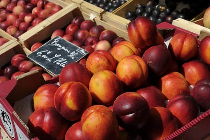 France, Bouches-du-Rhône (13), Aix-en-Provence, marché place de l'Hôtel de ville, étal de fruits