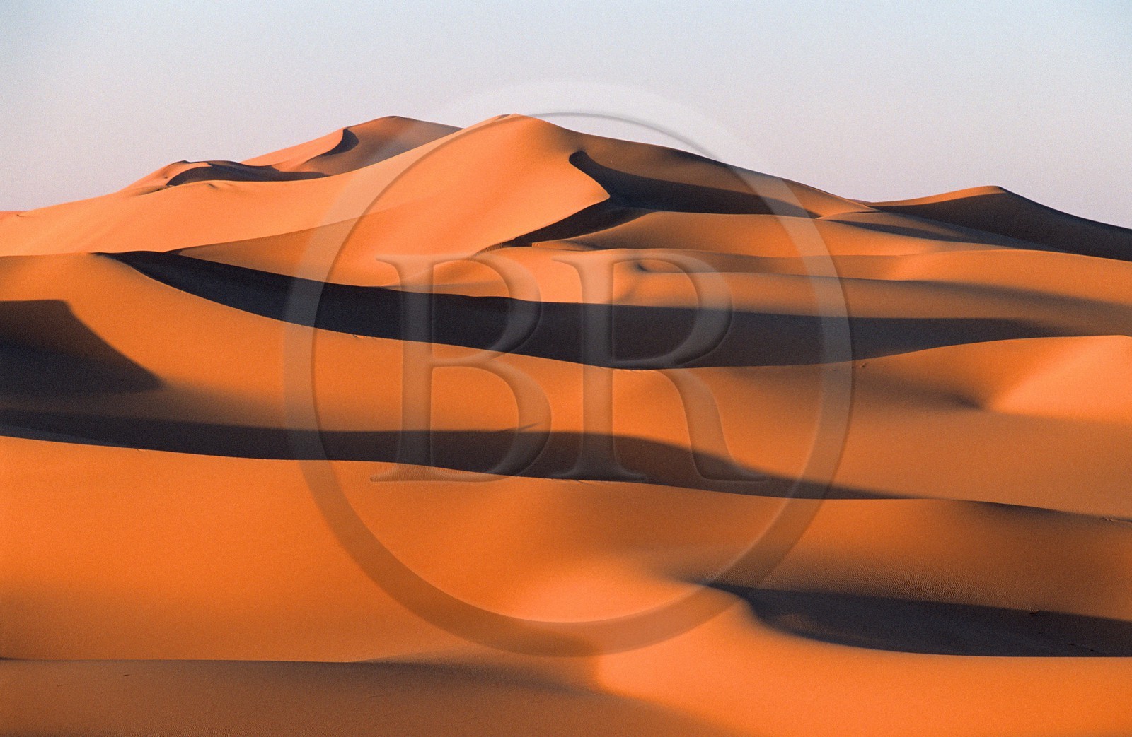 Libye, région du désert, Le Fezzan (Sahara), dunes ocres en bordure de la Tadrart-Akakus au nord-est de Ghat