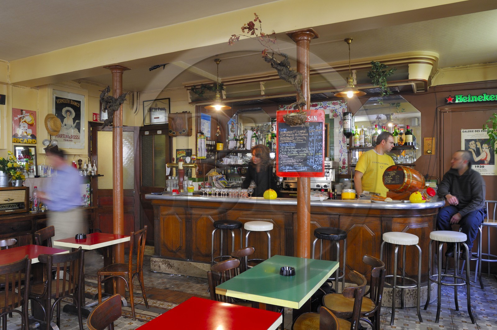 France, Paris (75), café et restaurant le Bar fleuri rue du Plateau