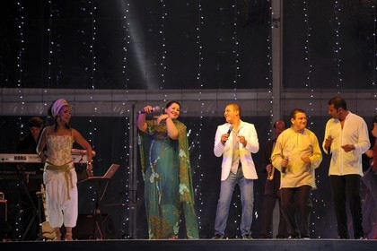 Morocco, Oriental Region, Mediterrania Saidia Seaside Resort, inauguration night of 19 June 2009, the singers Oum, Saïda Charaf, Faudel Belloua, Maxime Karoutchi and Rhany