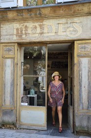 France, Var, Provence Verte, Cotignac, the painter Corinne View in front of his workshop gallery
