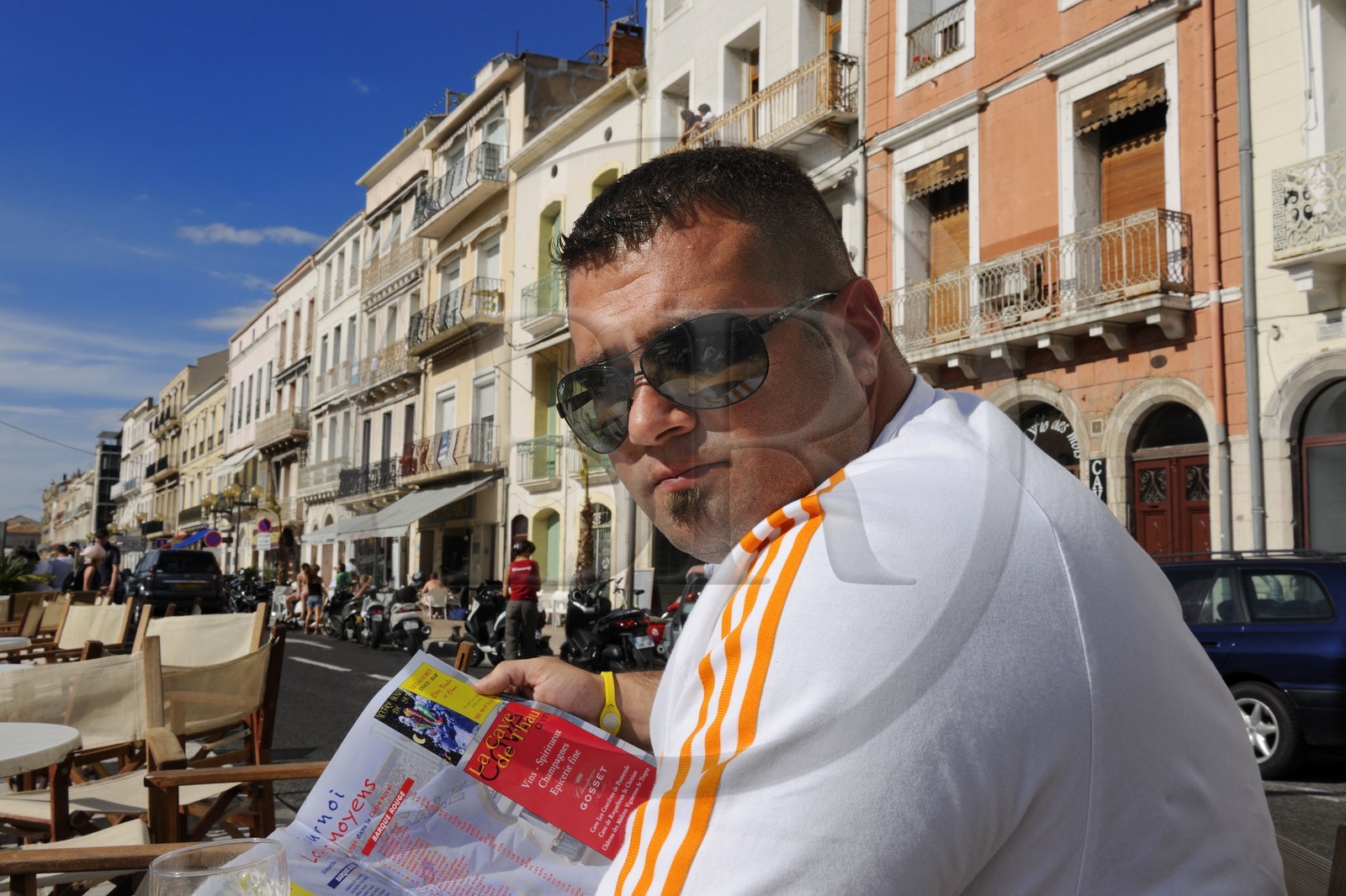 France, Hérault (34), Sète, canal Royal, fête de la Saint Louis, joutes sètoises, Michaël Arnaud membre de la Lance Amicale Sétoise (LAS)