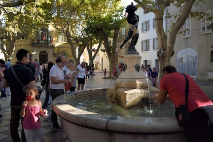 France, Var, Massif des Maures, Collobrières, around the Place de la Libération fountain during the chestnut festivals
