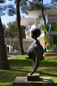 France, Alpes Maritimes, St Paul de Vence, Fondation Maeght by the architect Josep Lluis Sert, a museum of contemporary art, sculpture Personage (1970) by Joan Miro