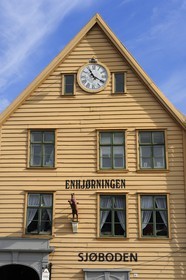 Norvège, comté de Hordaland, Bergen, maisons en bois du quartier de Bryggen, classé Patrimoine Mondial de l'UNESCO, ancien comptoir de la ligue hanséatique (la Hanse)
