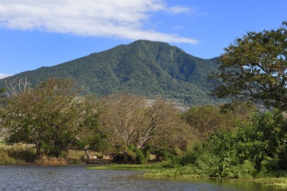 Nicaragua, Ile d'Ometepe réserve mondiale de Biosphère sur le lac Nicaragua, marais le long du Rio Istian et le volcan Maderas en arrière plan