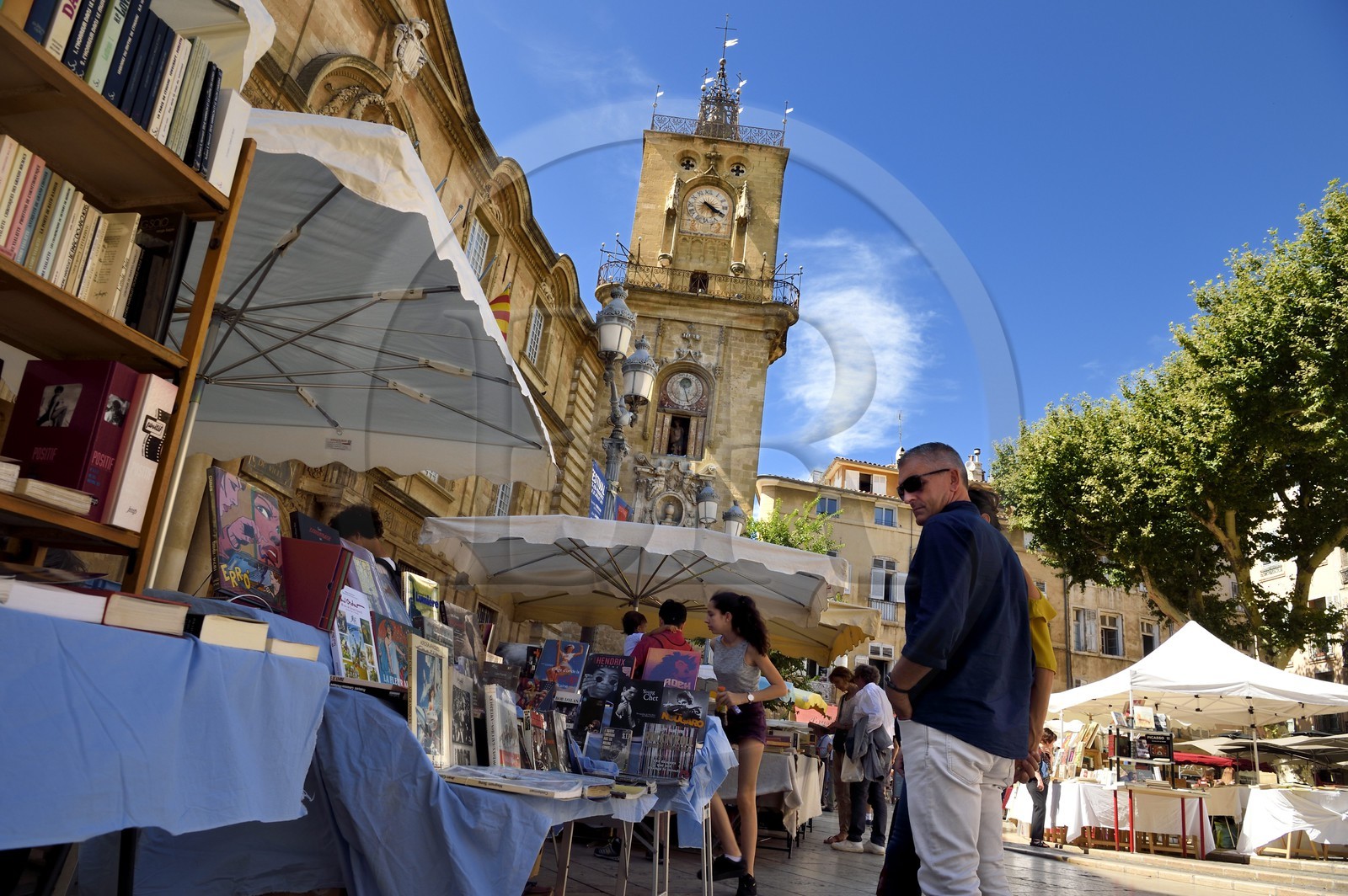 France, Bouches-du-Rhône (13), Aix en Provence, place de l'Hotel de Ville, marché aux livres