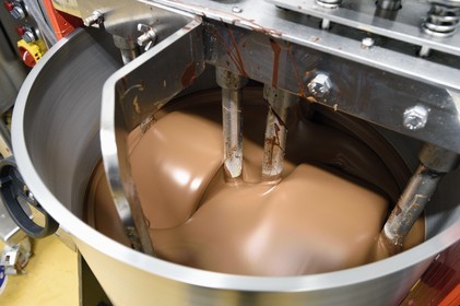 France, Bas Rhin, Munlhdolseim, preparation of chocolate in the workshop of pastry chocolatier Thierry Mulhaupt