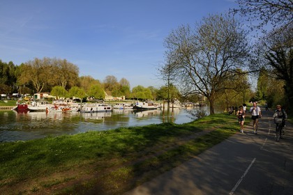 France, Val de Marne, the Marne riverside, Noisy-Le-Grand, joggers and cyclists on the cycle lane