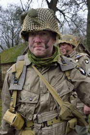 France, Eure, Sainte Colombe prés Vernon, Allied Reconstitution Group (US World War 2 and french Maquis historical reconstruction Association), reenactor Erwan Ruaux in uniform of the 101st US Airborne Division