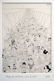 France, Hérault (34), Palavas-Les-Flots, la redoute de Ballestras, musée consacré au peintre affichiste, dessinateur et caricaturiste Albert Dubout, Trop de voiture vive le vélo (©) Albert Dubout