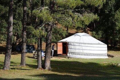 France, Corse du Sud, Alta Rocca, Mongolian yurt of the outdoor hotel Le Pré aux Biches
