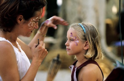 France, Gers, Sarrant village, labelled Les Plus Beaux Villages de France (The Most Beautiful Villages of France), making up session at the medieval festival
