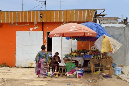 Gabon, Libreville, fruit and vegetable stall on the Route National 1 (state highway)