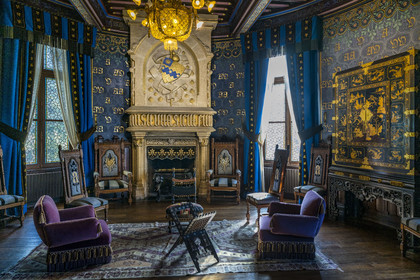 France, Pyrénées-Atlantiques (64), la côte du Pays-Basque, Hendaye, chateau d'Abbadia construit en 1870 par Eugène Viollet-le-Duc pour Antoine d'Abbadie d'Arrast, le salon d'honneur
