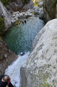 France, Corse du Sud, Alta Rocca, Bavella, canyonning in the stream of Polischellu
