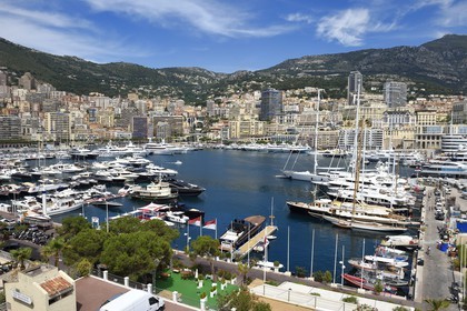 Principality of Monaco, Monaco, yachts at dock in Port Hercule