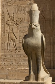 Egypt, Upper Egypt, Nile Valley, Edfu, temple dedicated to Horus God, statue of the falcon Horus god