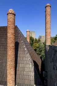 Portugal, région du Minho, Guimaraes, ville classée Patrimoine Mondial de l' UNESCO, les cheminées du Paço dos Duces de Bragança (Palais des Ducs de Bragance) et le chateau fort