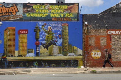 South Africa, Gauteng Province, Johannesburg, CBD (Central Business District), Maboneng district, murals on Main street
