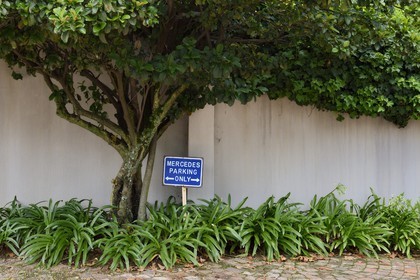 South Africa, Gauteng Province, Johannesburg, Gallery Momo in Parktown North, parking sign in a nod to the period of Apartheid