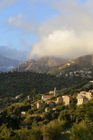 France, Corse du Sud, Sartene region, village of Fozzano and Santa Maria Figaniella in the background