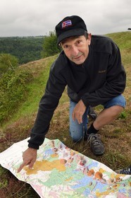 France, Puy de Dome, on the basalt mound of Saint-Pierre-Le-Chastel, the agricultural engineer and geographer Yves Michelin, passionate about history and paleontology, is also the author of books and one of the actors in the classification of the Chaîne des Puys and the Faille de Limagne as World Heritage by Unesco